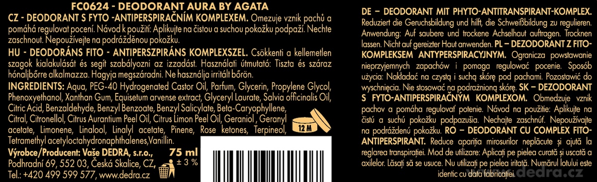 RITUÁL SVĚŽESTI | AURA by AGATA | pro čistý projev bez rušivých tónů | šetrný sprchový gel & deodorant s phyto-antiperspiračním komplexem | 320 ml + 75 ml