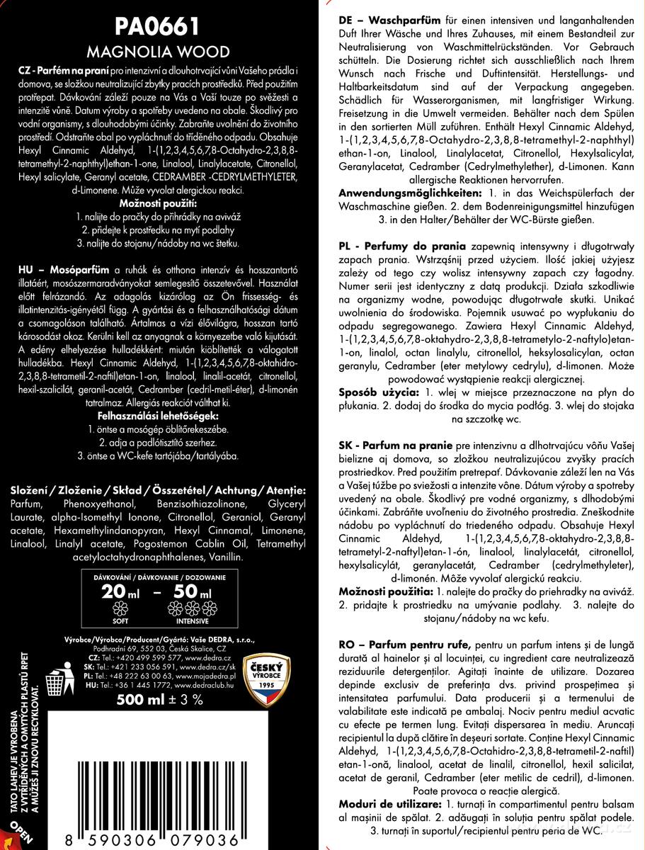 2× PARFUMAGE | Parfém na praní | MAGNOLIA WOOD & SAMETOVÁ HRUŠKA | 500 ml ×2