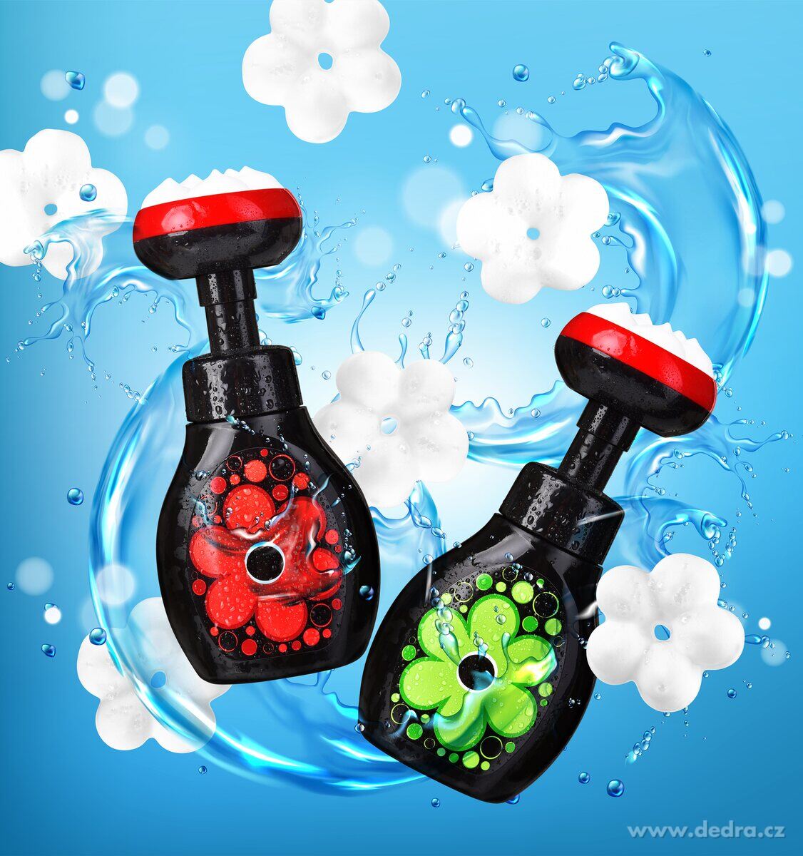 SADA 1+1 pěnové mýdlo na ruce i tělo s veselým 🌸 napěňovačem