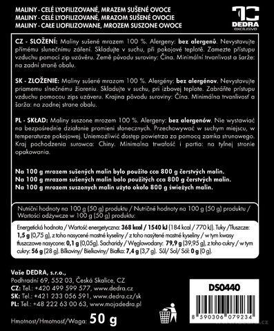 Etiketa k výrobku DS0440