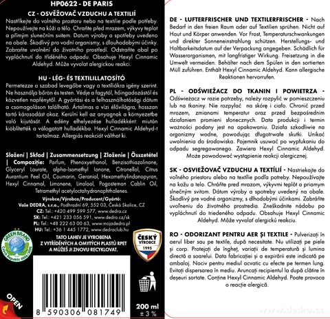 Etiketa k výrobku HP0622