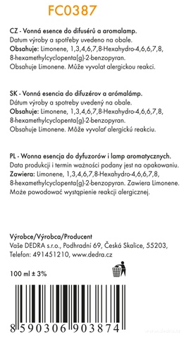 Etiketa k výrobku FC0387 Etiketa k výrobku FC0387