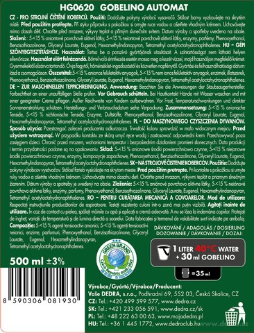 Etiketa k výrobku HG0620