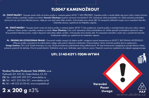 Etiketa k výrobku TL0047